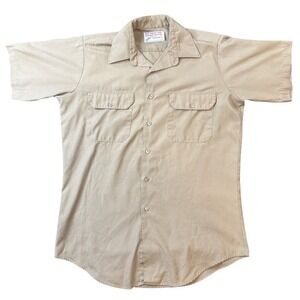 Vintage 90s Mardac Poplin Tan Short Sleeve Work Shirt Mens XL USA Made Utility